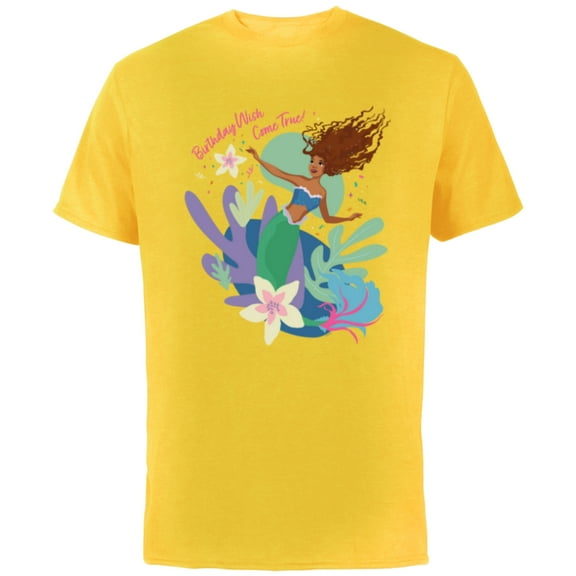 Disney The Little Mermaid Ariel Birthday Wish Come True - Short Sleeve Cotton T-Shirt for Adults - Customized-Yellow