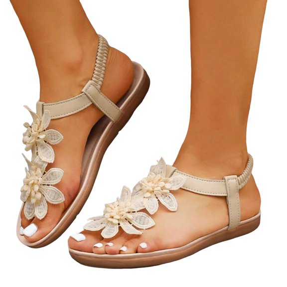 Rokment Women's Lace Crochet Flower Flip Flops Comfortable Orthopedic Platform Wedge Slingback Dressy Walking Sandals for Beach Summer 2026 Beige Size 6