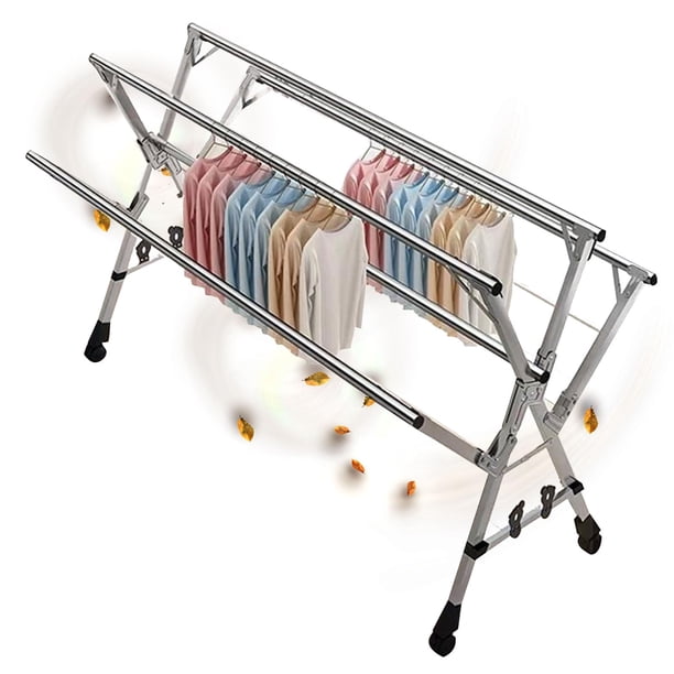 Tendedero de ropa plegable exterior para balcón con ruedas interior y exterior de 5 varillas acero inoxidable 240 cm