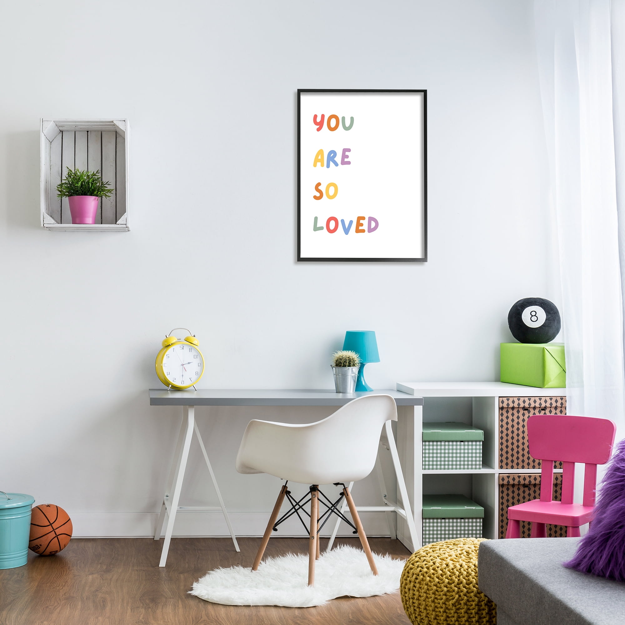 Stupell Industries So Loved Minimal Phrase Inspirational Painting Black Framed Art Print Wall Art, 24 x 30