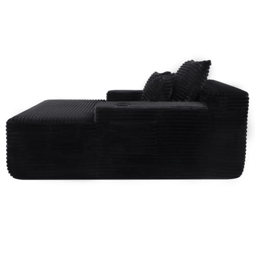 Convertible Chaise Lounge Chair Plush with Wide Armrest & Throw Pillows, Cozy Boneless Sleeper Sofa Bed Armchair, with cup holder,for Living Room, Bedroom, Black