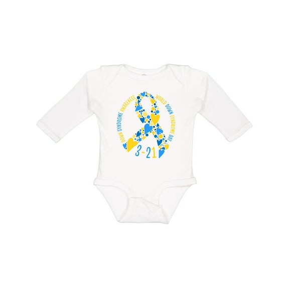 Inktastic World Down Syndrome Day Blue and Yellow Ribbon of Hearts Boys or Girls Long Sleeve Baby Bodysuit