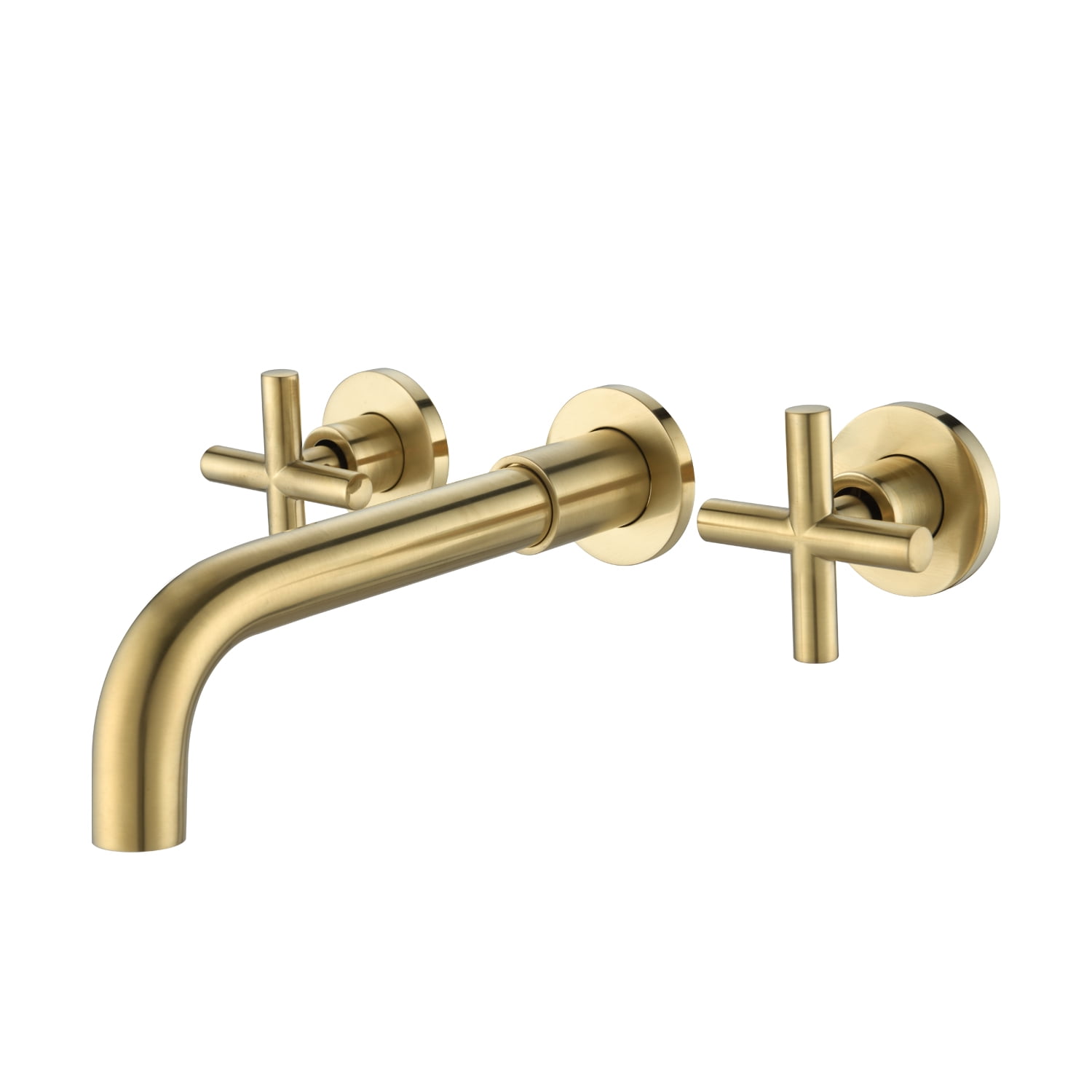 Brushed Gold Brass Wall-Mounted Double Handle Faucet