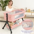 thumbnail image 3 of kmaier Baby Bassinet Sleeper, Adjustable Bedside Sleeper, Breathable Mesh with Wheels for 0-18 Months-Pink, 3 of 7