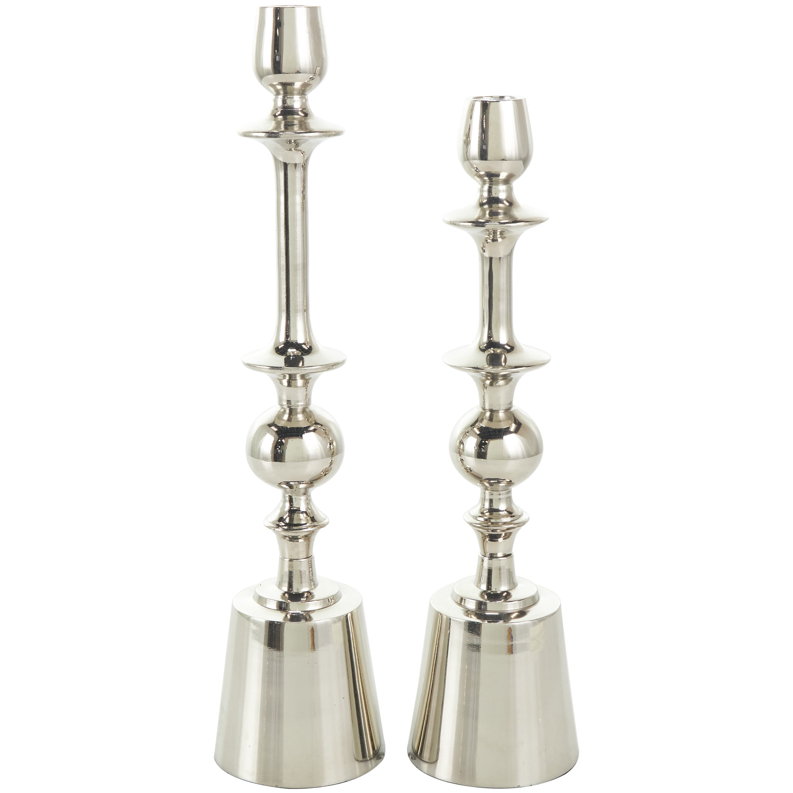 DecMode 2 Candle Silver Aluminum Candle Holder, Set of 2