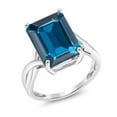 thumbnail image 3 of Gem Stone King 10K White Gold London Blue Topaz Engagement Ring for Women | 9.50 Cttw | Emerald Cut 14X10MM | Gemstone November Birthstone | Size 9, 3 of 6