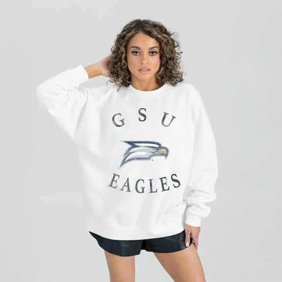 Women's Gameday Couture White Georgia Southern Eagles Oversized Good Vibes Premium Fleece Drop Shoulder Pullover