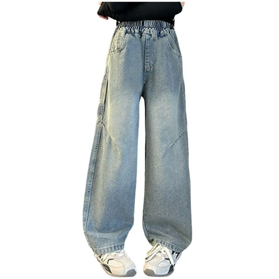 Gibobby Girls Slim Jeans,Little Big Girls Ribbed Pull On Cargo Stretch Denim Pants Big Girls Bootcut Denim Pants(Blue,4-5 Years)