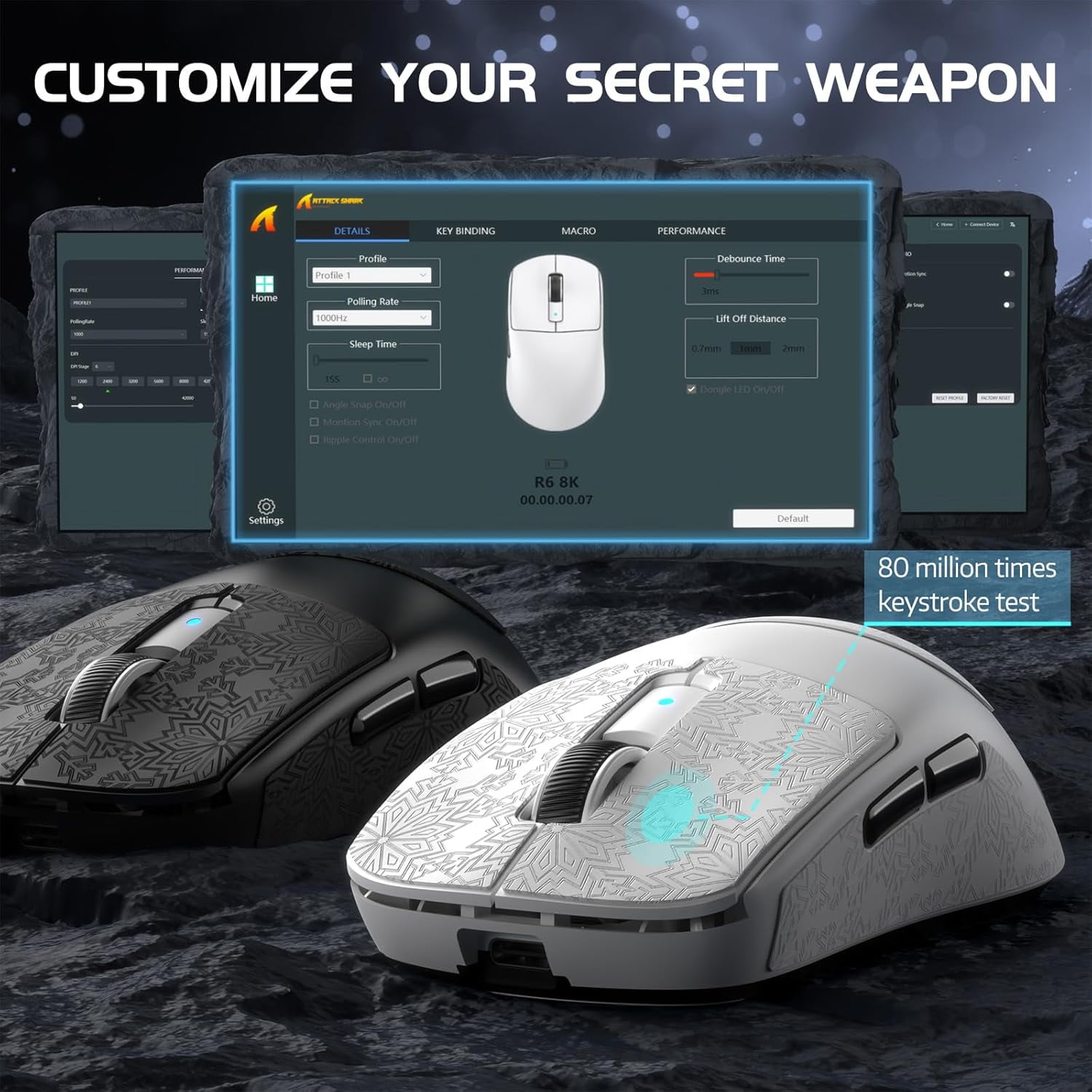 ATTACK SHARK R6 39g SUPERLIGHT Mouse with Grip Tape, PixArt PAW3950MAX Gaming Sensor, Wireless 8K Mouse, MCU Nodic 52840, BT/2.4G/Wired Gaming Mouse, Adjustable DPI 42000, for Win11/Xbox/PS/Mac -White