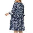 thumbnail image 4 of Unique Bargains Women's Plus Size 3/4 Sleeve Lace Hollow Ruffle Midi Flare Dresses 3X Navy Blue, 4 of 6
