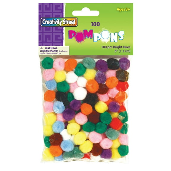 Creativity Street Acrylic Soft N Lively Mini Non-Toxic Pom Pon, 1/2 in, Assorted Bright Color, Pack of 100