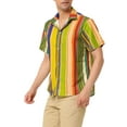 thumbnail image 4 of MODA NOVA Big & Tall Men's Vertical Striped Shirt Short Sleeve Hawaiian Shirt Yellow Green 2XLT, 4 of 5