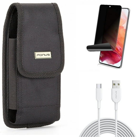Privacy Screen Protector & 6ft USB-C Cable & Case Belt Clip for Samsung Galaxy S22 (6.1") - TPU Film Fingerprint Works & Type-C Fast Charger & Swivel Holster Accessory Bundle