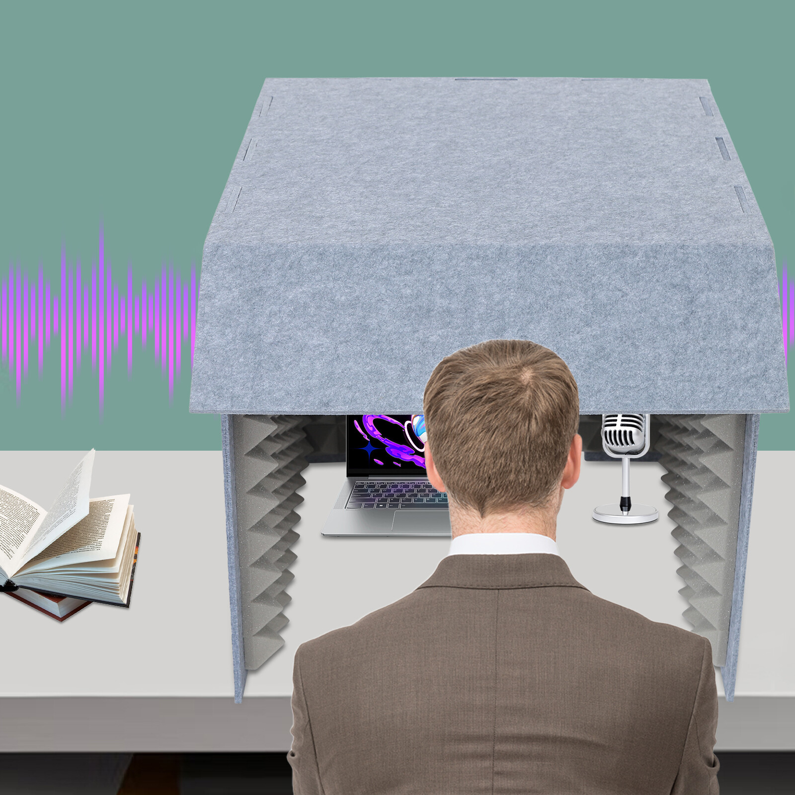 Audio Base, Vocal Recording Booth, Speaker Stands, 60x60cm Foldable Desktop Soundproof Booth, Dual Gray Absorption Panels, High Density Acoustic Foam, Environmentally Safe, Odorless