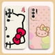 thumbnail image 2 of Funda para OPPO A52 A54 A55 A57 A59 A93 A83 A92S A93S 4G 5G A16 Color Simple funda de silicona líquida arte lineal Hello k-kitty Cat, 2 of 5
