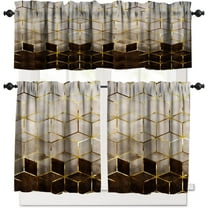 Brown Marble Kitchen Curtains, Modern Luxury Abstract Valances Sets for Kitchen Window,Silver Liquid Gold Foil Marble Printed Short Curtains for Small Windows Cafe Living Room Bedroom,