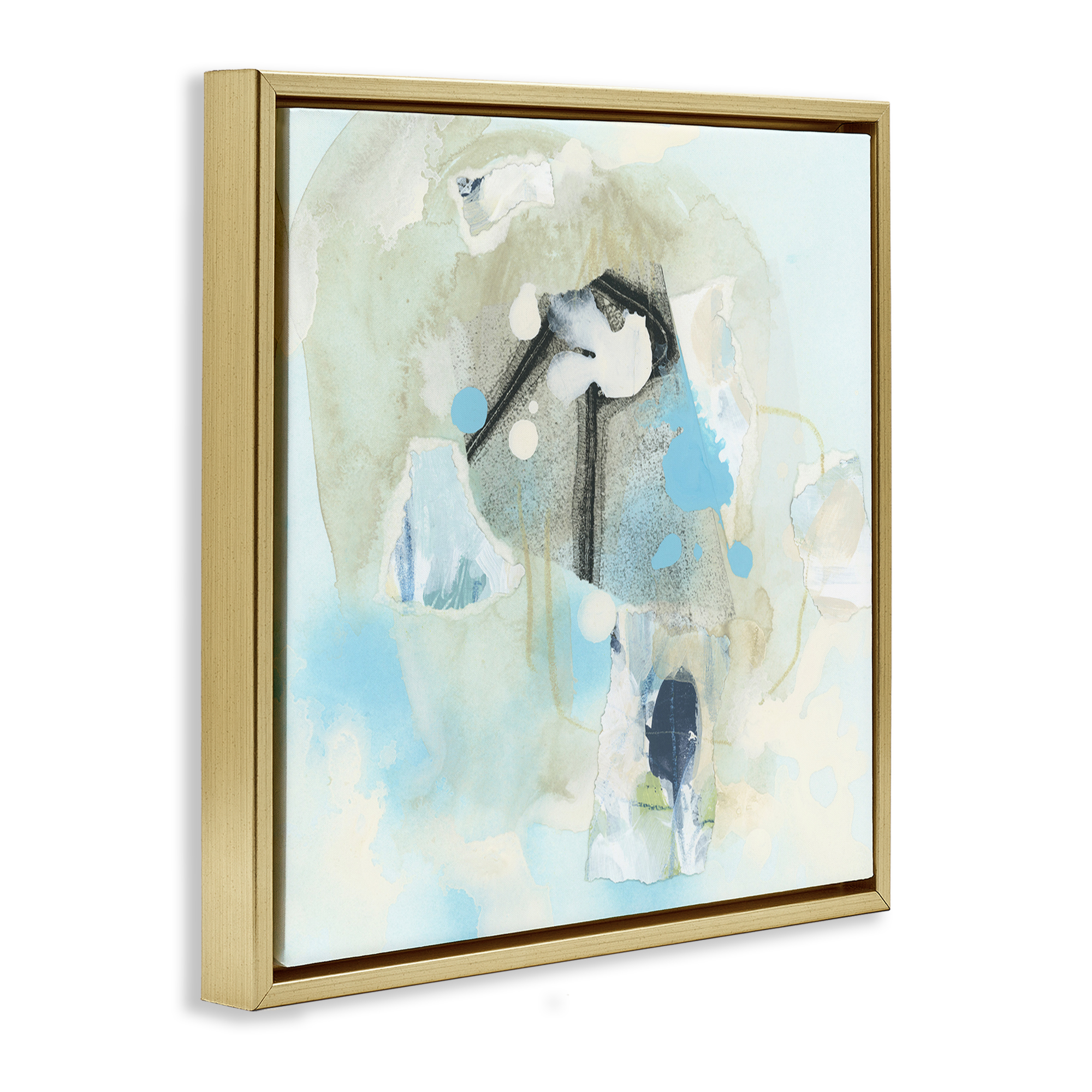 Stupell Industries Soft Blue Complex Abstraction Abstract Painting Gold Floater Framed Canvas Art Print Wall Art, 18 x 18