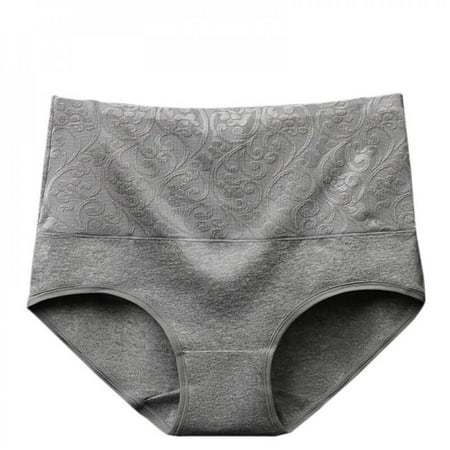 

Abcelit Women High Waist Cotton Jacquard Briefs Plus Size Female Solid Color Panties Breathable Underwear