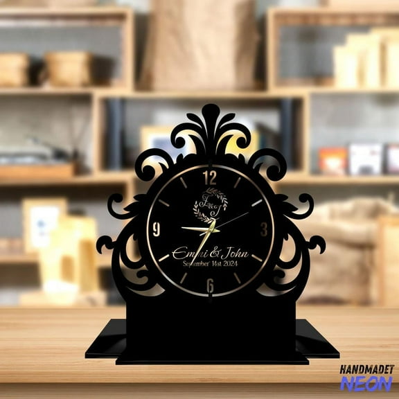 Handmadetneonsign Couple Name Tabletop Metal Clock, Wedding Gift Desktop Clock, Clock Home Decor 93294