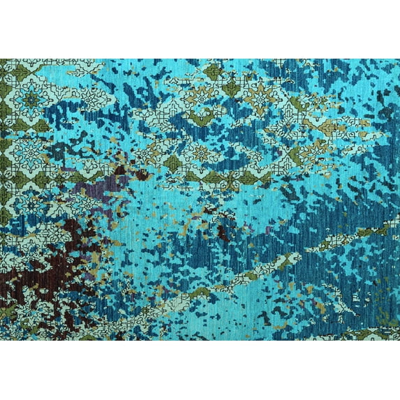 Ahgly Company Indoor Rectangle Abstract Light Blue Modern Area Rugs, 4' x 6'
