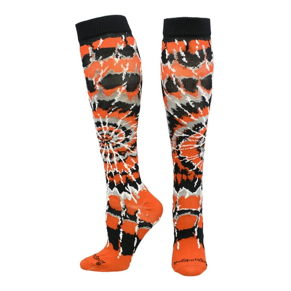 Crazy Tie Dye Socks Over the Calf (Orange/Black/White, Small)