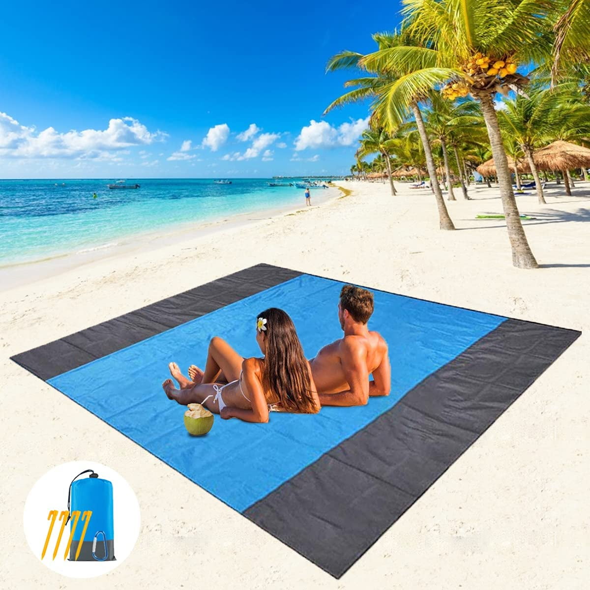 Waterproof & Sand Free Quick Drying Nylon Outdoor Beach Picnic Mat with with Compact Storage Bag Whatyiu Beach Blanket 78.7x82.7 Outdoor Picnic Blanket 