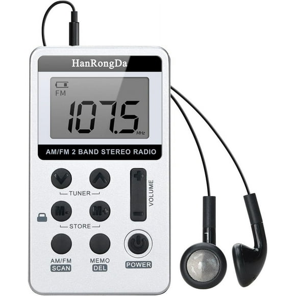 Small Portable Radio, Mini Pocket Radio AM/FM 2 Band Stereo Radio DSP Digital Tuning Receiver with LCD Display USB Rechargeable and Earphone for Walking