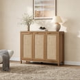 thumbnail image 4 of SICOTAS 43.5"W Sideboard Buffet Cabinet with 3 Rattan Accents Doors Set of 2, Farmhouse Credenza Storage Cabinet with Adjustable Shelves, Boho Style, Reclaimed Caramel Oak, 4 of 13