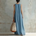 thumbnail image 5 of ClodeEU Women's V Neck Sleeveless Dress with Contrast Pockets ,Summer Solid Color Casual Loose Fit Midi Dress Light Blue,Women's Plus M, 5 of 8