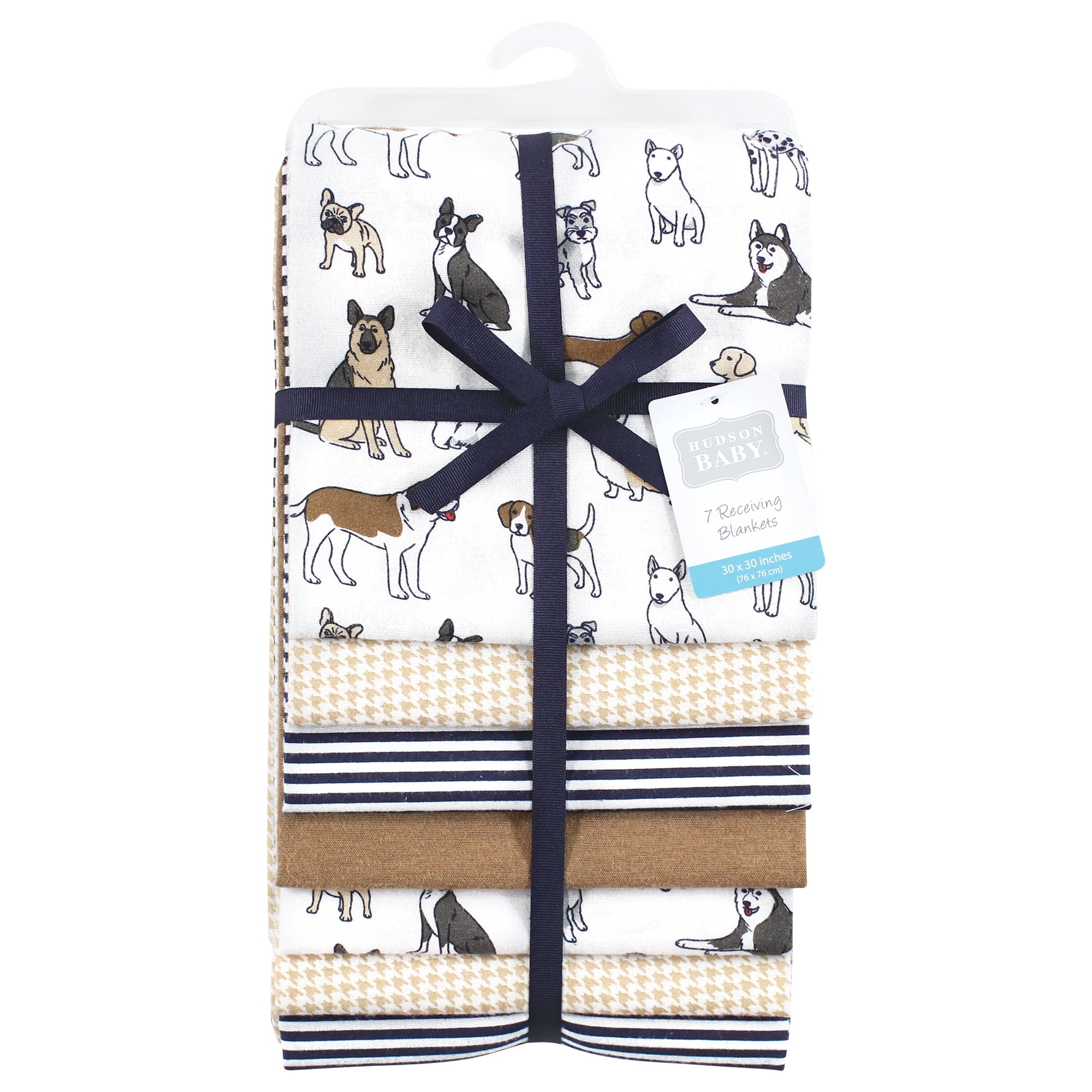 Little Treasure Hudson Baby Boys Cotton Poly Flannel Receiving Blankets 7-Pack, Brown Handsome Dogs, 30x30 inches