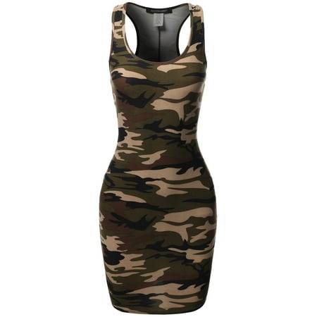 FashionOutfit Women's Floral or Camouflage Printed Sexy Body-Con Racer-Back Mini