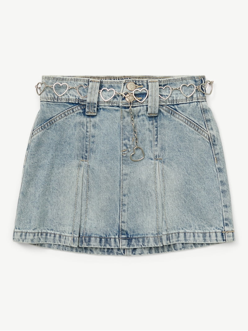 Justice Girls Front Pleat with Chain Denim Skirt, Sizes XS - XLP