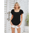 thumbnail image 2 of SIEANE Womens Tops Summer Double Ruffle Short Sleeve Square Neck Casual Blouses，Black-L, 2 of 5