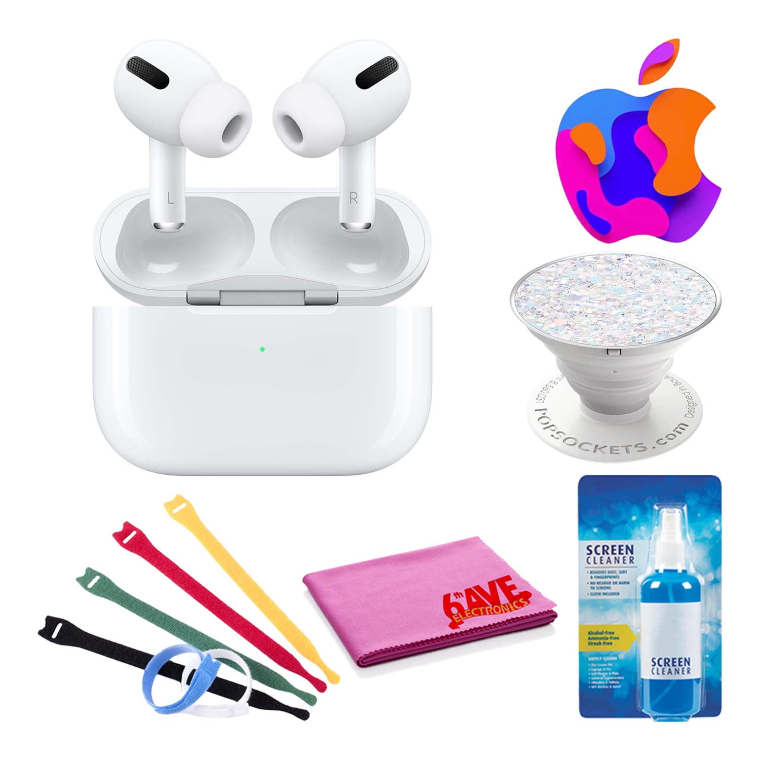 Apple AirPods Pro with Wireless Charging Case Bundle with PopSocket