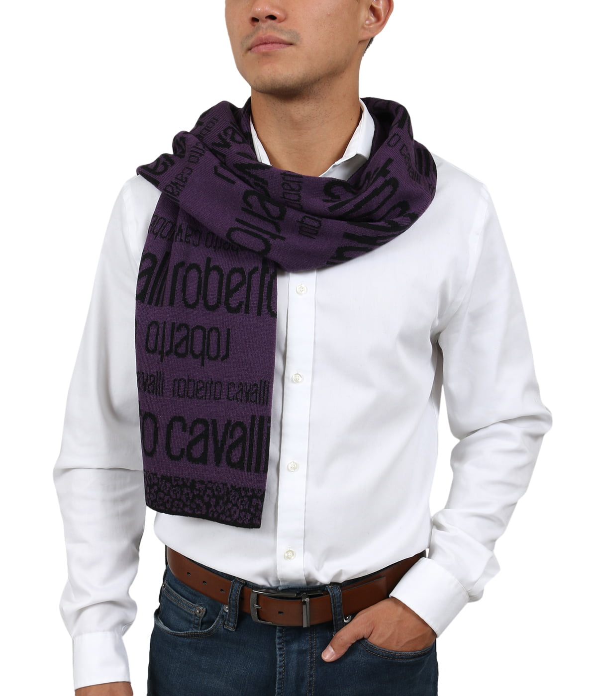 Purple Camo Scarf 100% Wool Roberto Cavalli Men's Black