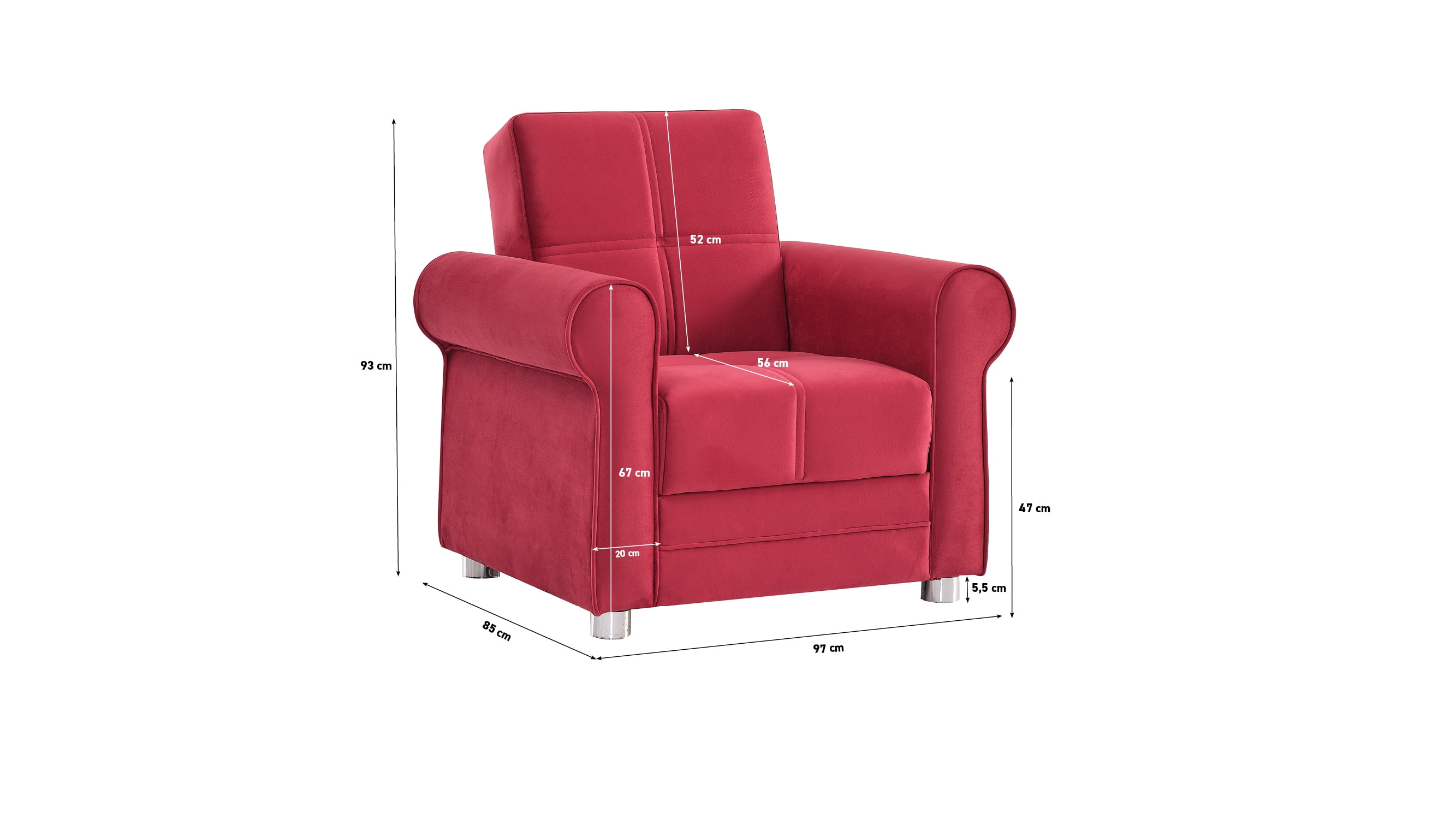 Ottomanson Convertible Accent Armchair with Hidden Storage, Firm Comfort Seating, Burgundy