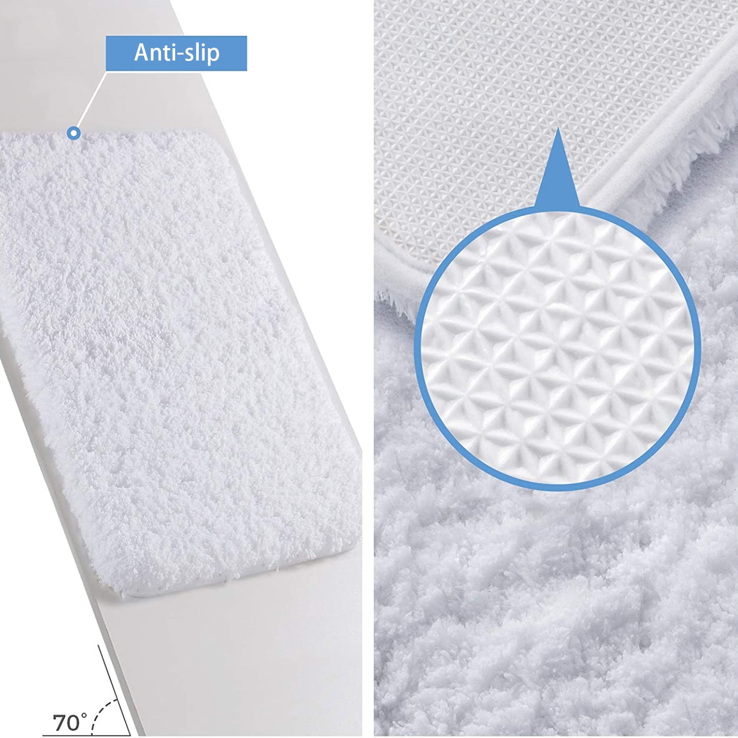 Large White Bathroom Rugs, 24"×47" Absorbent Shaggy Shower Mat, Microfiber Bath Mats for Bathroom, Luxury Bathroom Floor Mats Rubber Back
