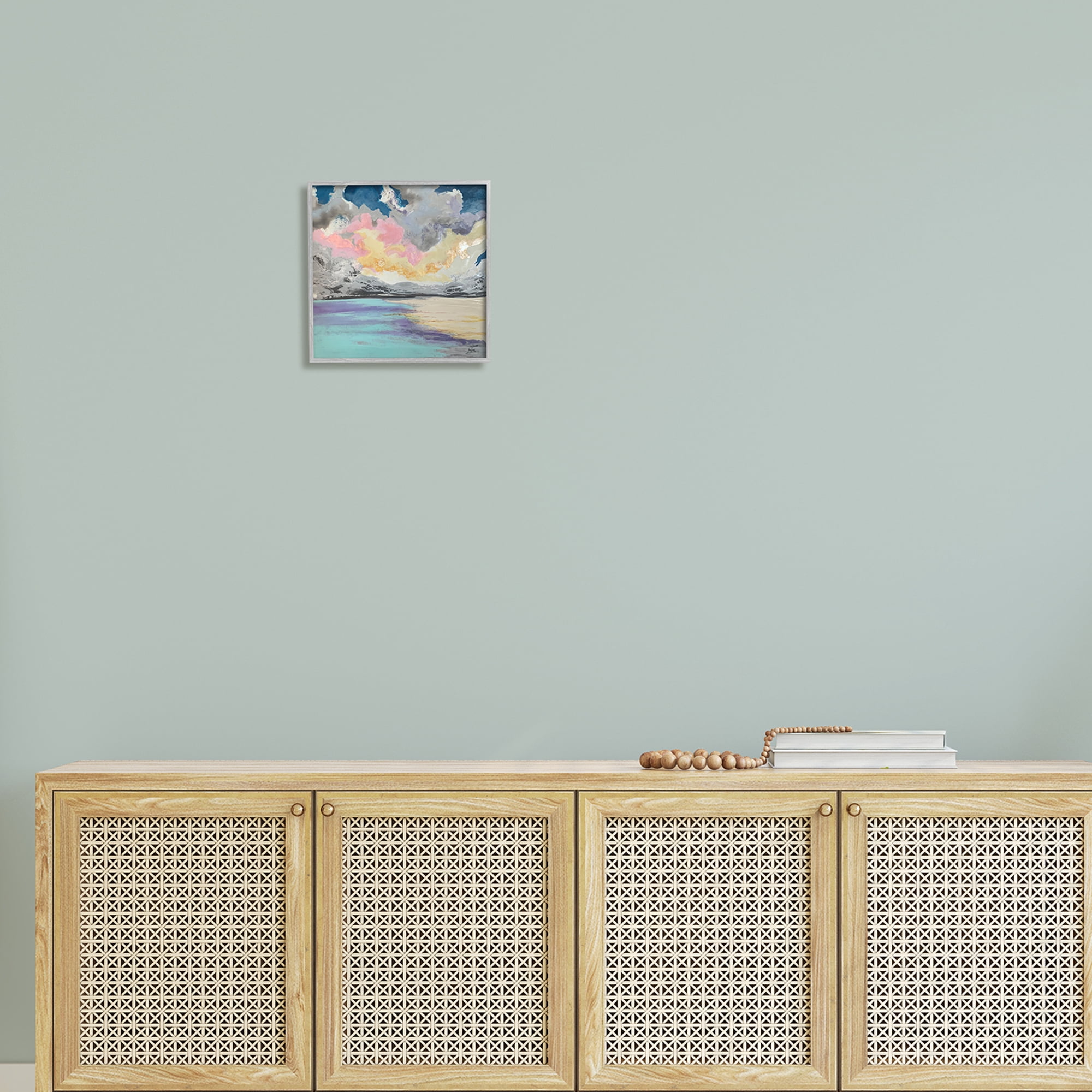 Stupell Industries Modern Sunrise Clouds Panoramic Ocean Surface View Painting Gray Framed Art Print Wall Art, Design by Stacy Gresell