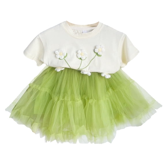 Bearichfupo Toddler Baby Girls Outfits&Set Floral Short Sleeve Top And Net Skirt Summer Outdoor Casual Fashionable Suit,Girls' Skirt Sets Sizes 18-24 Months