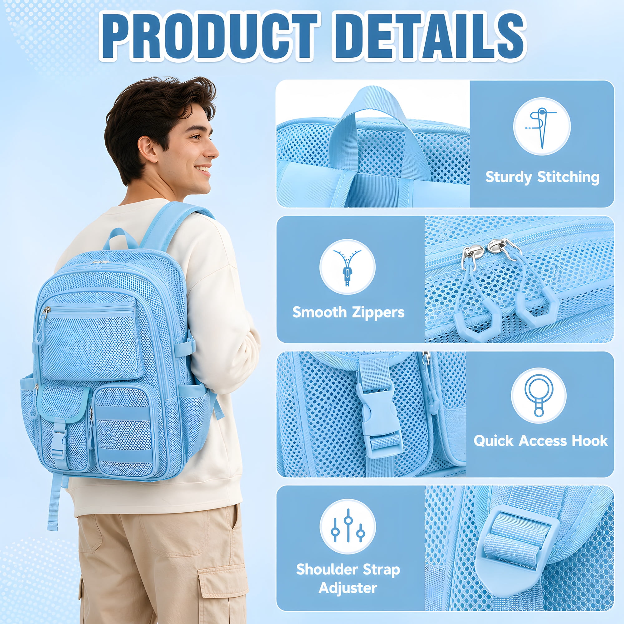 Soda Candy Heavy Duty Mesh Backpack See Through School Bookbag for School Swim Beach Travel