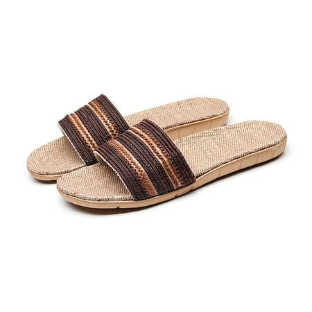 

YTJX Men s Fashion Anti-slip Linen Home Indoor Open Toe Flat Shoes Beach Slippers