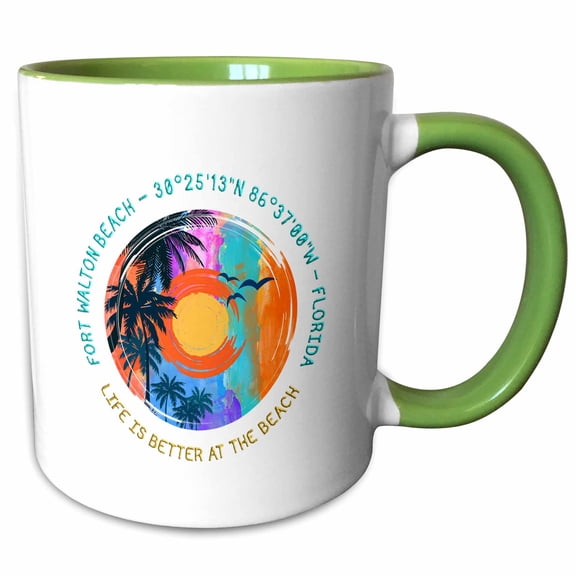 3drose, Fort Walton Beach, Florida. Life Is Better at the Beach Travel Gift, 15oz Two-tone Green Mug