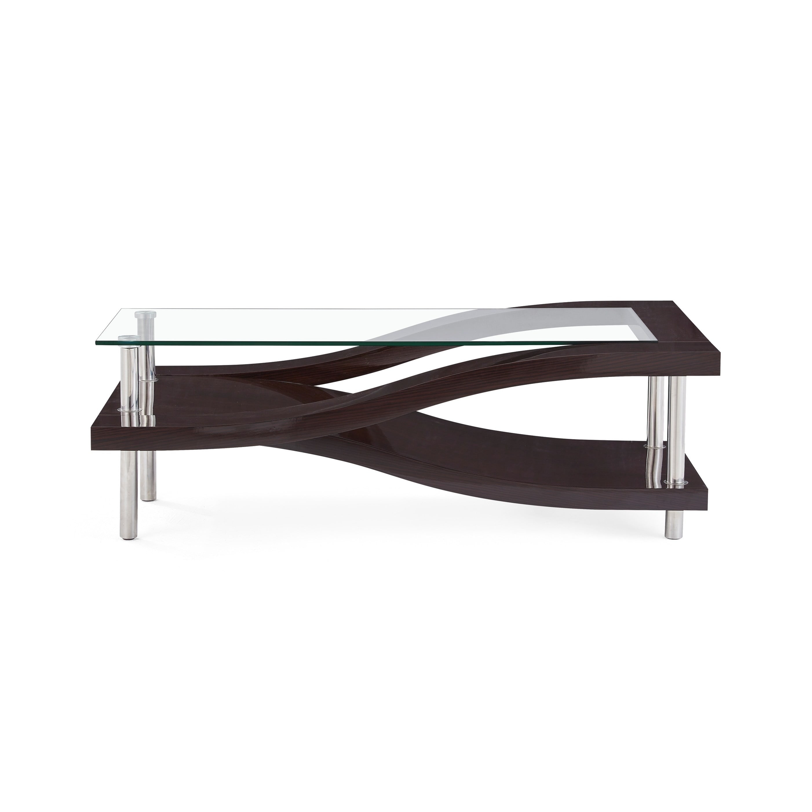 Global Furniture Glass Coffee Table With Wenge Curved Base 28x50x17
