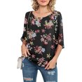 thumbnail image 2 of Chemisier Femme Imprimé Manches Mi-Longues Col Rond Blouse Décontractée, Noir Rouge, Fleur, TG, 2 of 6