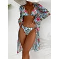 thumbnail image 3 of Cadmus Womens 3 Piece Bikini Set with Cover Up Halter Triangle Swimsuit Long Sleeve Kimono Beachwear,013, Large, 3 of 4