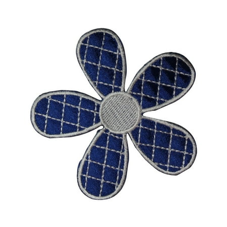 Stitched Daisy - ID 6543 Blue Stitched Flower Patch Daisy Tropical Embroidered Iron On Applique