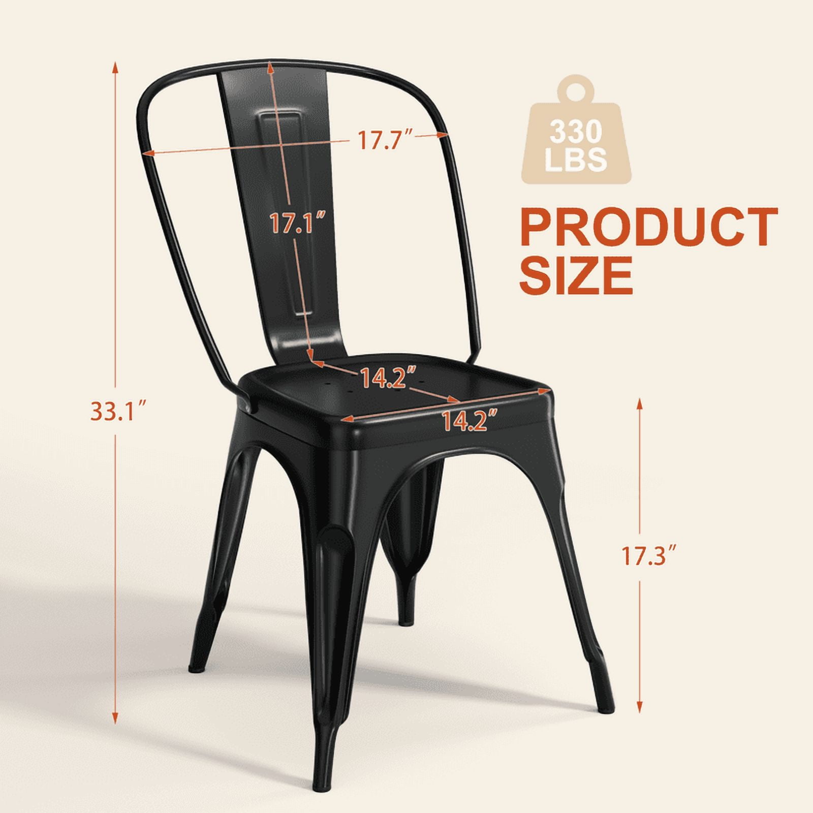 Furmax Set of 4 Metal Dining Chairs Stackable Indoor Industrial Vintage Chairs,Black