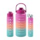 thumbnail image 1 of Juego de 3 botellas de agua deportivas de plástico esmerilado de gran capacidad, con pajita, portátiles, de color degradado, para viajes, gimnasios y fitness, 1 of 6