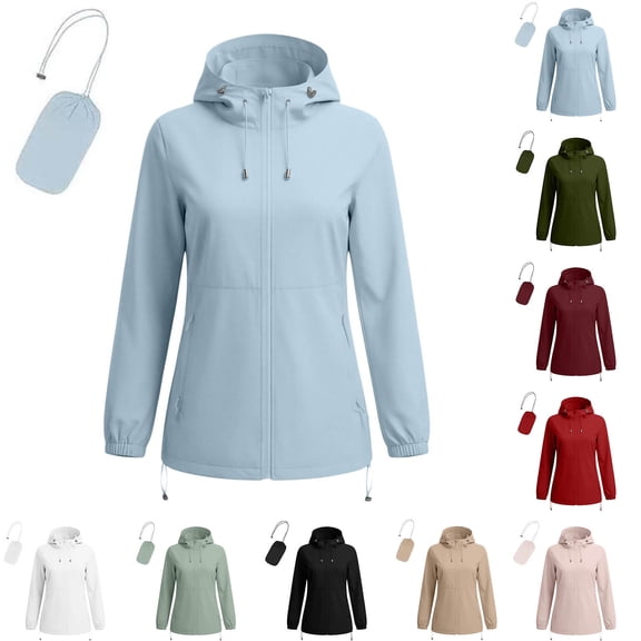 Fengqque Women Lightweight Waterproof Rain Jackets Packable Outdoor Hooded Windbreaker with Pouch White XL