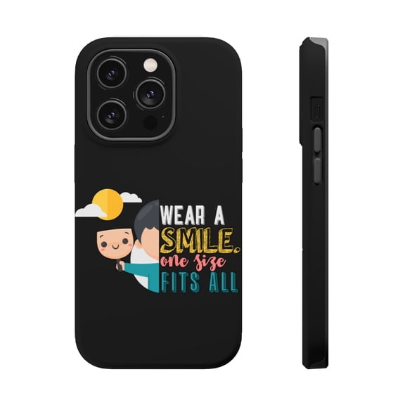 DistinctInk Tough Case for Apple iPhone 15 PRO (6.1" Screen), Compatible with MagSafe Charging - Wear Smile One Size Fits All